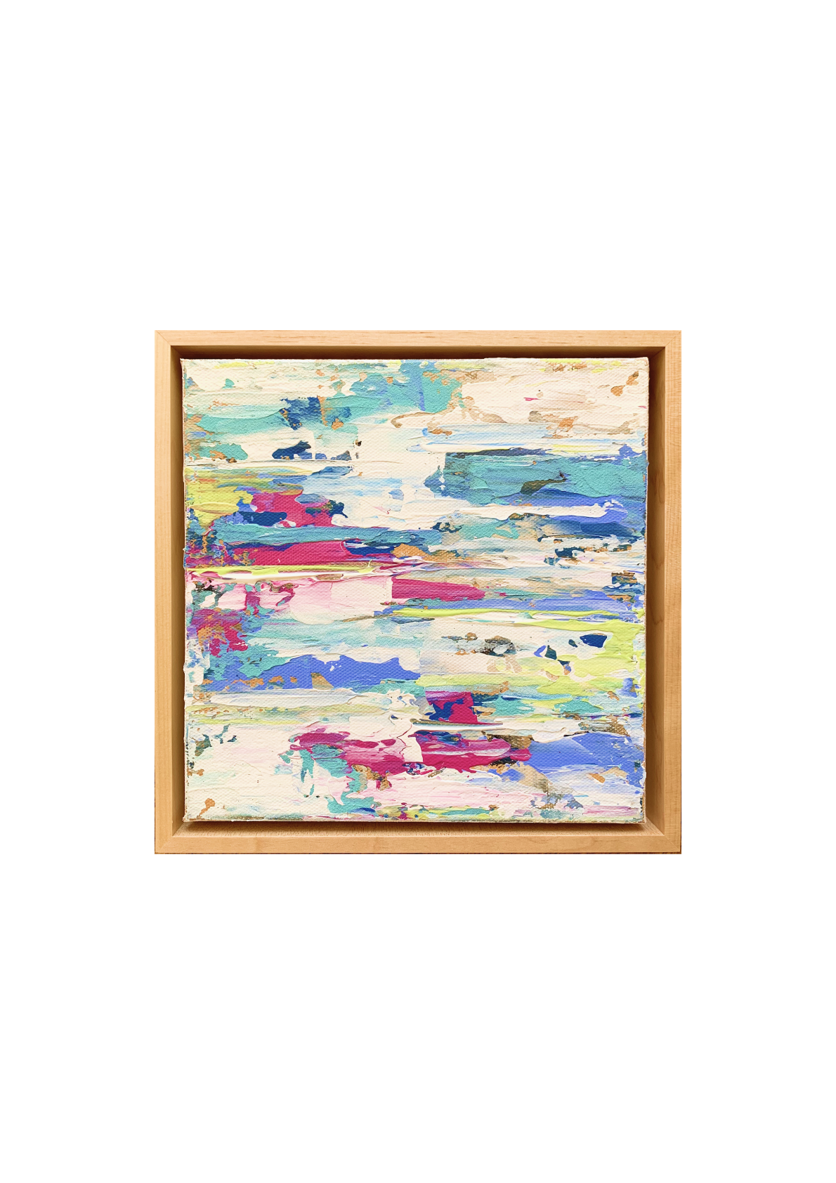 Small abstract art painting with bright colors and a floater frame option 